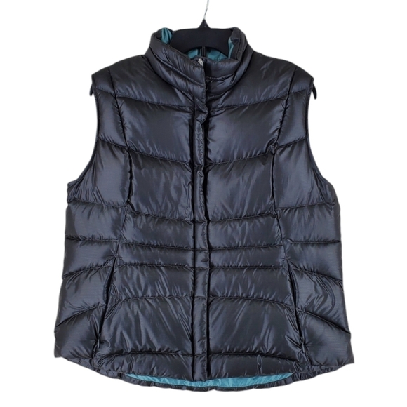 Eddie Bauer Goose Down Puffer Vest Womens L Full Zip Black Lightweight Gorpcore - Picture 1 of 15
